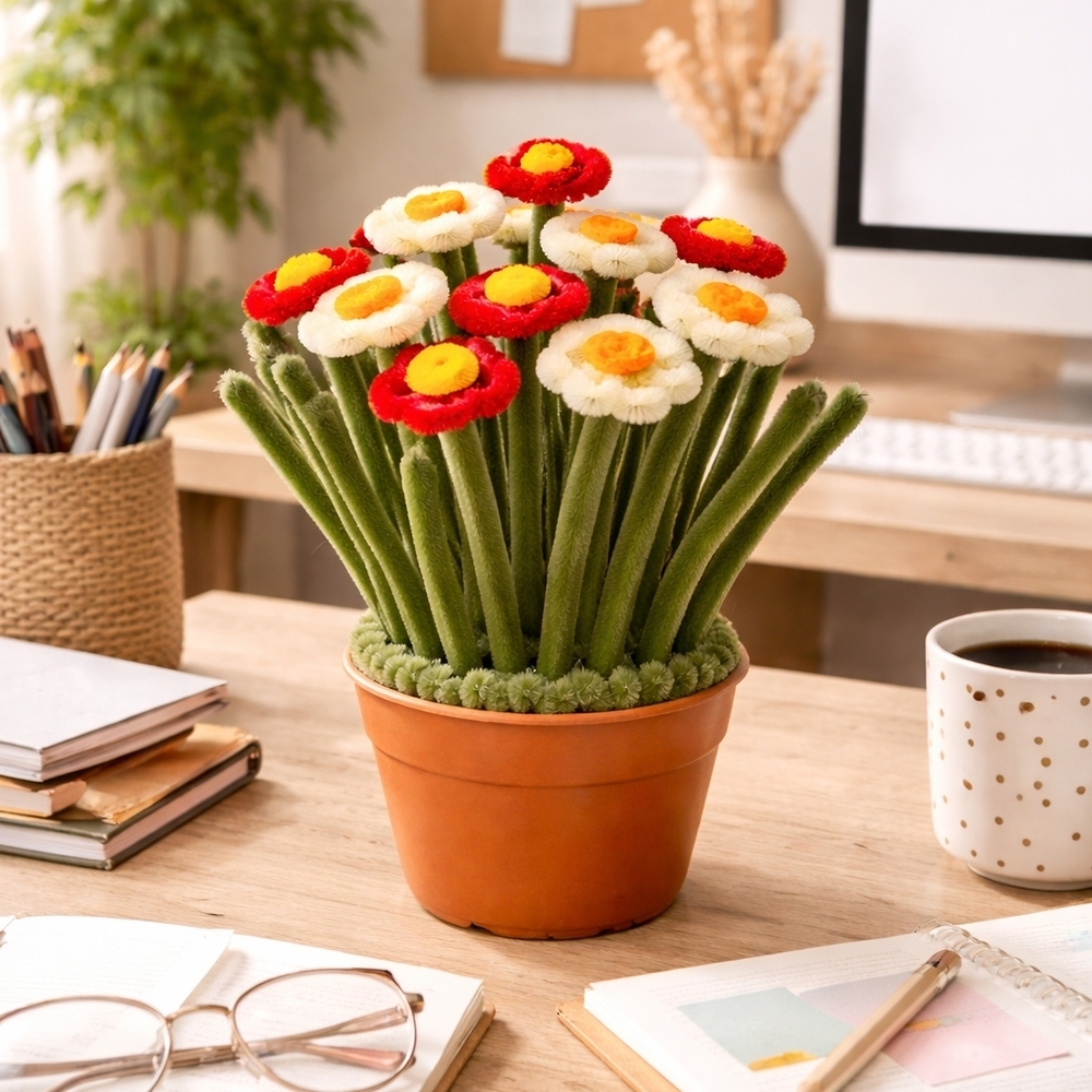 Felt Potted Floral Arrangement in Red, & Yellow